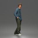 Relaxed Sky Gazer Posing in Open Shirt Pants and Sneakers