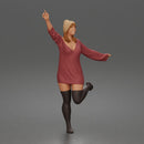 Woman Dancing Wearing Dress Hat Long Sleeves With Raised Arms Pose