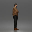 Man Standing Calmly in Casual Cardigan and Dress Pants