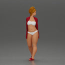 Chic woman in a red shirt and white bikini confidently walking - Only-Games