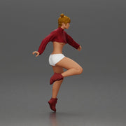 Woman in red crop top and sneakers riding a motorbike - Only-Games