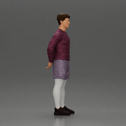 Casual man in purple shirt, shorts, and white tights standing confidently - Only-Games