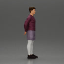 Casual man in purple shirt, shorts, and white tights standing confidently - Only-Games