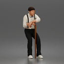 Senior Leaning On Cane Wearing Cap Suspenders Bow Tie Sneakers