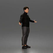 Casual presenter man character open arms pose in turtleneck sweater outfit - Only-Games