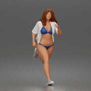 Running woman wearing bikini top and open shirt with sneakers sprinting - Only-Games