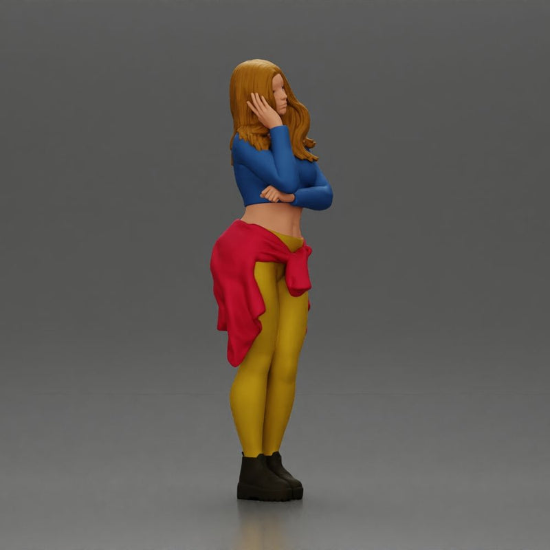 Casual yet confident woman in vibrant colors, striking a thoughtful pose - Only-Games