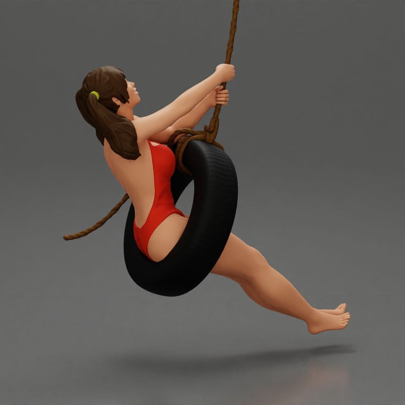 Sexy Girl in onepiece Enjoying a Fun Swinging Adventure on Tire - Only-Games