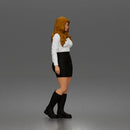 Standing Woman In Collared Shirt Mini Skirt Knee High Boots - Only-Games
