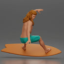 Surfer Man Riding Surfboard Shirtless Board Shorts