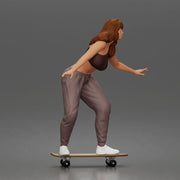 Skater girl balances gracefully wearing crop top jogger pants sneakers 1-64 - Only-Games