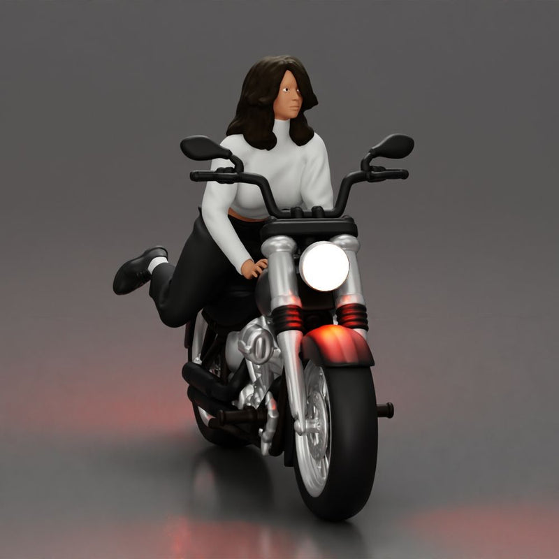 Woman in White Sweater and Black Pants Riding Motorcycle - Only-Games