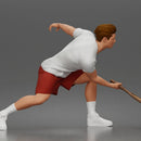 Focused Tennis Player Lunging Forward in Athletic Shirt, Shorts, and Sneakers