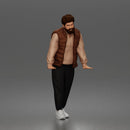 Stylish gentleman in puffer vest layered shirt joggers and sneakers