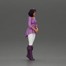 Confident woman in purple top and boots with white leggings - Only-Games