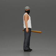 Gangster Man in streetwear posing with a bat and face mask - Only-Games