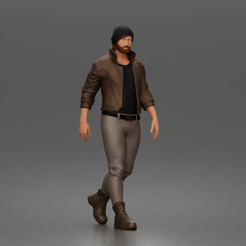 Urban explorer walking confidently in beanie jacket fitted pants and boots - Only-Games