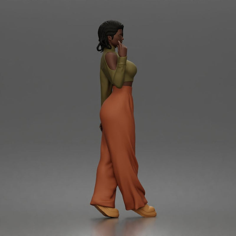 Confident woman flaunts cold shoulder crop turtleneck wide leg trousers - Only-Games
