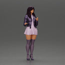 Beautiful girl standing in jacket and dress waiting for someone for a date - Only-Games