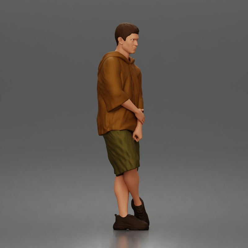 Man crosses arms wearing hoodie shorts sneakers relaxed - Only-Games