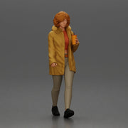 Woman walks sipping takeout drink wearing parka sweater leggings sneakers - Only-Games