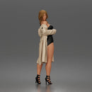 Woman Posing In Strapless Bodysuit With Long Coat And High Heel Sandals