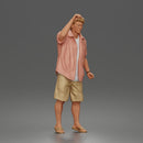 Cheerful Beach Tourist Posing in Open Shirt Shorts and Sandals
