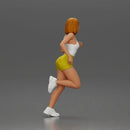Woman with short hair wearing white top and yellow shorts running - Only-Games