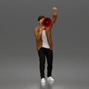 Man Shouting Through Megaphone In Bomber Jacket Tee Trousers Sneakers