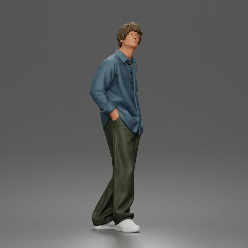 Relaxed Sky Gazer Posing in Open Shirt Pants and Sneakers