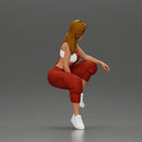 Street dancer in red overalls sitting stylishly on parked car - Only-Games