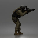Tactical Soldier Aiming Steadily Wearing Combat Gear And Protective Helmet