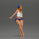 Stylish woman sitting casually in a white top and blue skirt - Only-Games