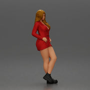 Stylish woman in red blazer dress and boots posing with crossed legs - Only-Games