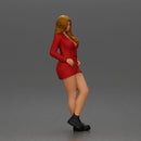 Stylish woman in red blazer dress and boots posing with crossed legs - Only-Games