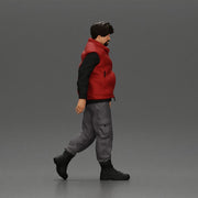 bearded man walking wearing red vest black sweater gray pants black boots - Only-Games