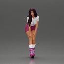 woman skating forward in pink shorts white top and purple skates - Only-Games