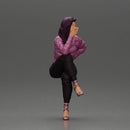 Stylish woman sitting in purple jacket posing with a cigarette confidently - Only-Games