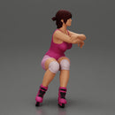 Roller skater in pink outfit performs balanced squat arms crossed - Only-Games