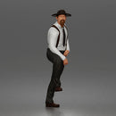 Confident Man Strutting In Long Sleeve Shirt Necktie Trousers Suspenders And Fedora