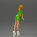 Stylish Woman in Green Dress and White Heels with Pose - Only-Games