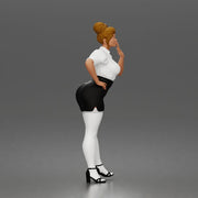 Secretary blows kiss wearing buttoned blouse pencil skirt stockings heels - Only-Games