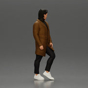 Man in brown coat glances sideways dressed in stylish winterwear - Only-Games