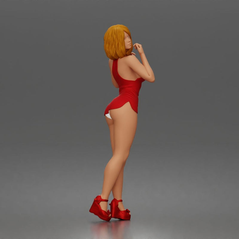 Fashion forward woman in red dress commands attention with poise - Only-Games