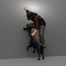 Brave Man Rescuing Dog While Wearing Casual Hoodie and Pants