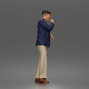 Pensive gentleman twirls mustache wearing cap blazer relaxed trousers polished shoes - Only-Games