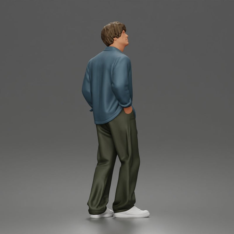 Relaxed Sky Gazer Posing in Open Shirt Pants and Sneakers