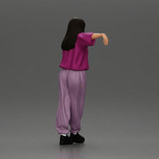 Graceful woman leaning on the car in magenta and lavender striking relaxed stylish pose - Only-Games