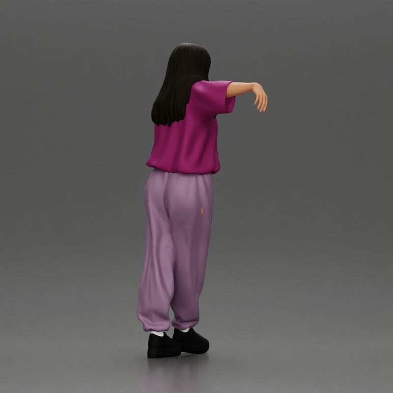 Graceful woman leaning on the car in magenta and lavender striking relaxed stylish pose - Only-Games