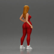 woman in red bodysuit striking a fashionable pose with sneakers - Only-Games